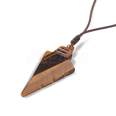 Natural Tiger Eye Arrow Pendant Necklace NJEW-C031-02I-1