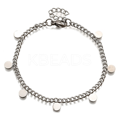304 Stainless Steel Flat Round Charm Bracelets BJEW-R021-04P-1