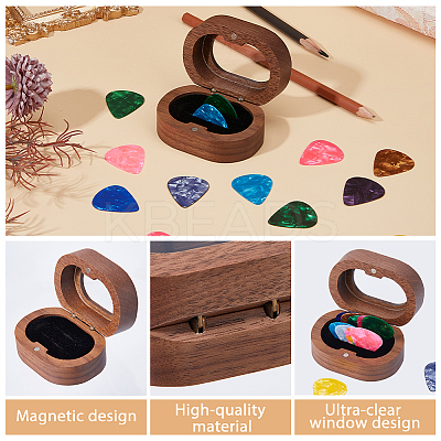 1Pc Oval Wooden Storage Boxes with Magnetic Visible Window Lids for Guitar Picks OBOX-DC0001-04-1