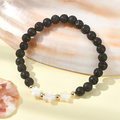 Natural Lava Rock Round Beaded Bracelets BJEW-JB09877-01-1