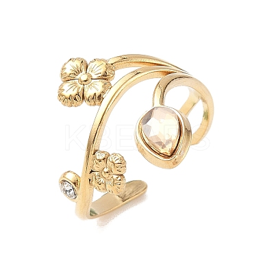 304 Stainless Steel Glass Rhinestone Cuff Rings RJEW-S626-08G-1