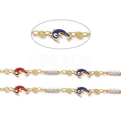 Colorful Enamel Dolphin with Evil Eye & Brass Flat Round Link Chains CHC-A006-15G-1