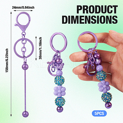 5Pcs Alloy and Brass Bar Beadable Keychain for Jewelry Making DIY Crafts DIY-SW0001-15C-1