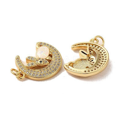 Brass Micro Pave Cubic Zirconia with Synthetic Opal Pendants KK-D096-20G-1