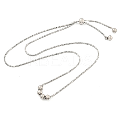 Non-Tarnish Round Beaded 304 Stainless Steel Pendant Necklaces for Women NJEW-G137-01P-1