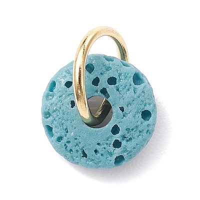 Natural Lava Rock Dyed Disc Charms PALLOY-JF02267-02-1