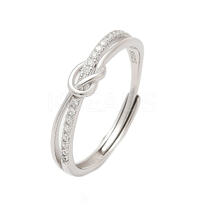 925 Sterling Silver Micro Pave Clear Cubic Zirconia Adjustable Finger Rings for Women RJEW-G351-01P-1