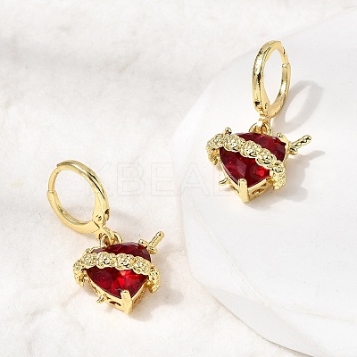 Heart Brass Glass Hoop Earrings EJEW-P333-09A-G-1