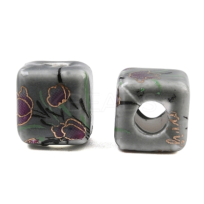 Floral Printed Porcelain Beads PORC-Q160-2-1