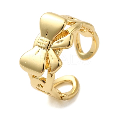 Bowknot Brass Open Cuff Rings for Women RJEW-B062-02G-1