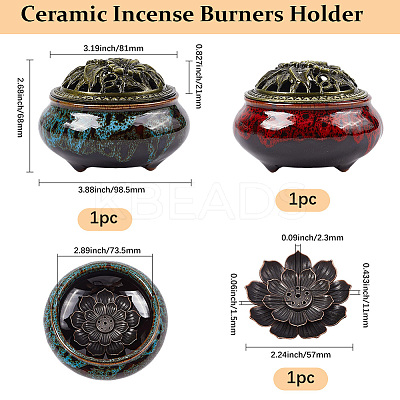 2Pcs 2 Colors Ceramic Incense Burners Holder DJEW-GF0001-78-1