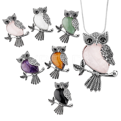 6Pcs 6 Styles Zinc Alloy Natural Gemstone Pendants FIND-PH0025-35-1