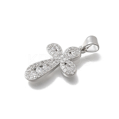 Brass Micro Pave Clear Cubic Zirconia Cross Pendants KK-D431-042P-1