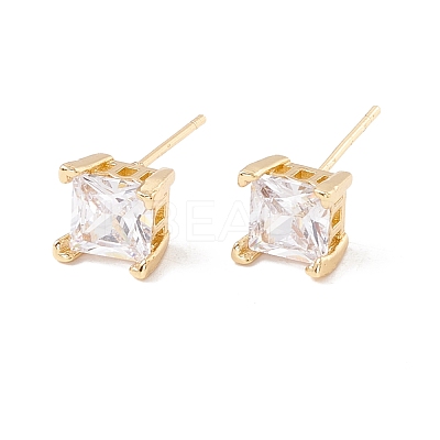 Clear Cubic Zirconia Square Stud Earrings EJEW-F282-45G-1