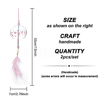 2Pcs 2 Colors Japanese Wind Chimes Glass Wind Bells Handmade Pendants for Birthday Gift and Home Decors HJEW-BC0001-04-1