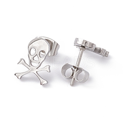 Non-Tarnish 304 Stainless Steel Tiny Hollow Out Skull Stud Earrings for Women STAS-A065-07P-1