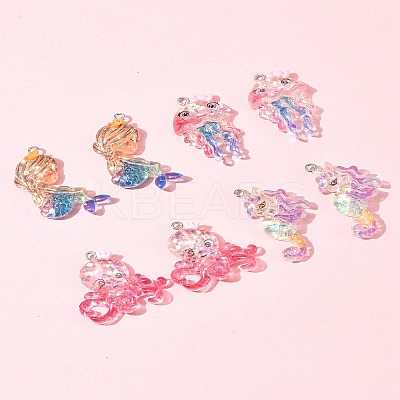 8Pcs 4 Styles Ocean Theme Transparent Resin Pendants CRES-FS0001-17-1