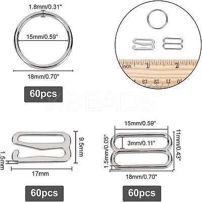 180Pcs 3 Styles Zinc Alloy Slider Buckles IFIN-NB0001-36-1