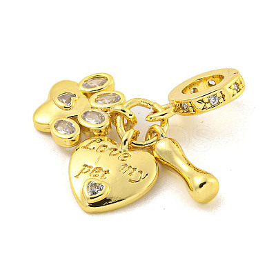 Rack Plating Brass Micro Pave Cubic Zirconia European Dangle Charms KK-P270-02C-G-1