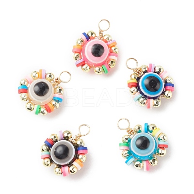 Copper Wire Wrapped Evil Eye Plastic Pendants PALLOY-JF01936-1