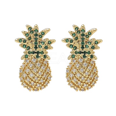 Pineapple Brass Micro Pave Cubic Zirconia Stud Earrings EJEW-A132-09G-1