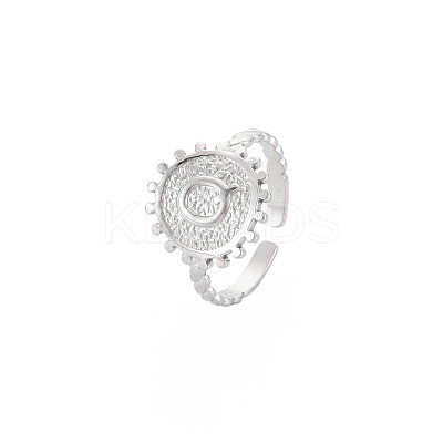 Non-Tarnish 304 Stainless Steel Flat Round with Initial Letter Open Cuff Ring for Men Women RJEW-S405-246P-Q-1
