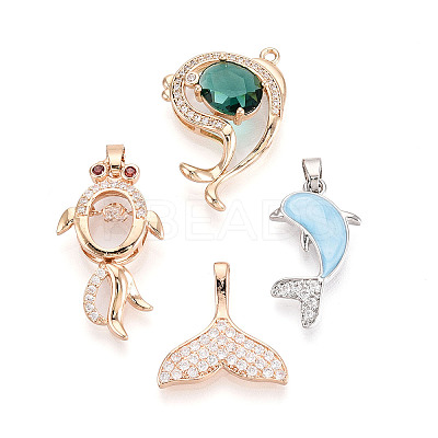 Brass Micro Pave Cubic Zirconia and Enamel Pendants KK-T072-60PG-1