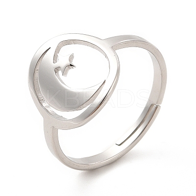 Non-Tarnish 201 Stainless Steel Moon & Star Adjustable Ring for Women RJEW-F131-07P-1