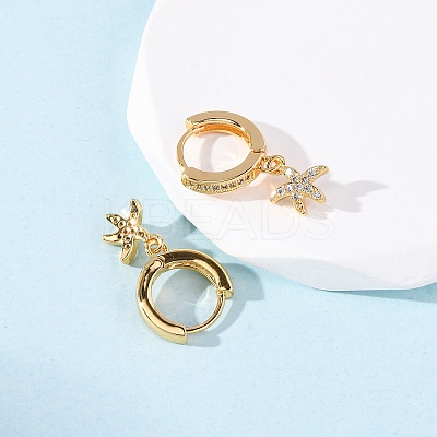 Starfish Brass Micro Pave Cubic Zirconia Hoop Earrings EJEW-F384-14G-01-1