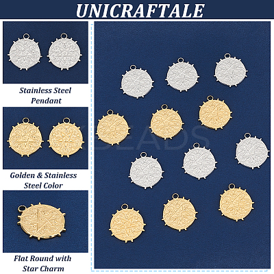 12Pcs 2 Colors Ion Plating(IP) 304 Stainless Steel Pendant STAS-UN0049-75-1