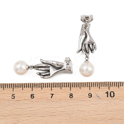 316 Surgical Stainless Round with Hand Stud Earrings EJEW-C160-08P-1