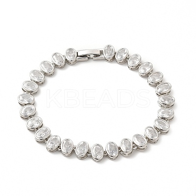 Clear Cubic Zirconia Oval Link Chain Bracelet BJEW-E073-04P-1