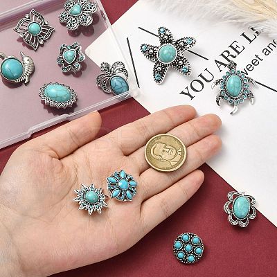 12Pcs 12 Styles Alloy Rhinestone & Resin Imitation Turquoise Snap Buttons BUTT-CJ0001-04-1
