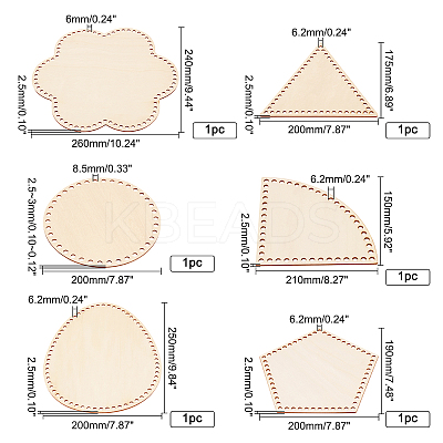 6Pcs 6 Style Wooden Basket Bottoms WOOD-PH0001-87-1