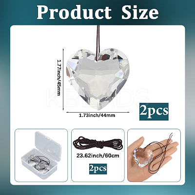 2Pcs Glass Heart Pendant Decorations HJEW-SP0001-22A-1