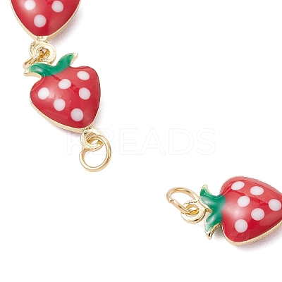Brass Enamel Red Strawberry Link Chain Bracelet Makings AJEW-JB01420-1