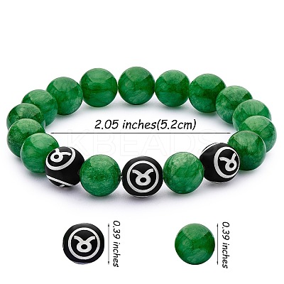 Green Natural Yellow Jade Round Beaded Stretch Bracelet BJEW-SW00077-10-1