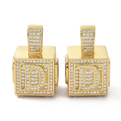 Alphabet Brass Micro Pave Clear Cubic Zirconia Pendants ZIRC-O045-01G-D-1