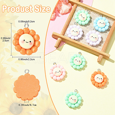 10Pcs Sunflower Opaque Resin Pendants RESI-YW0005-09-1