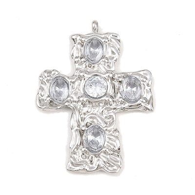 304 Stainless Steel Micro Pave Cubic Zirconia Pendants STAS-P421-02P-A-1