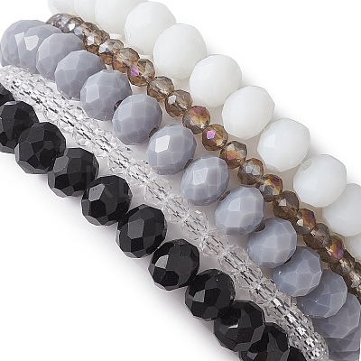 5Pcs 5 Styles Faceted Round Glass Beaded Stretch Bracelet Sets BJEW-JB10423-03-1