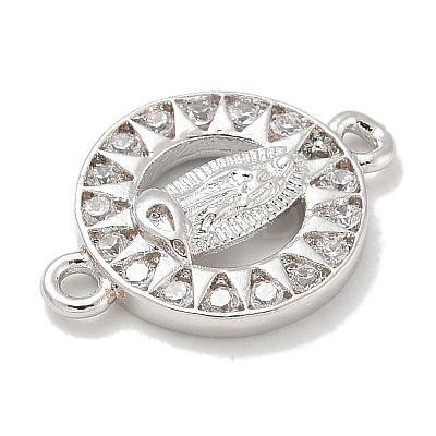 Rack Plating Brass Micro Pave Clear Cubic Zirconia Religion Virgin Mary Connector Charms KK-L224-094P-01-1