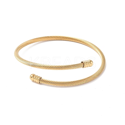 PVD Vacuum Plating 304 Stainless Steel Open Cuff Bangle with Oval Beaded BJEW-C031-01G-1
