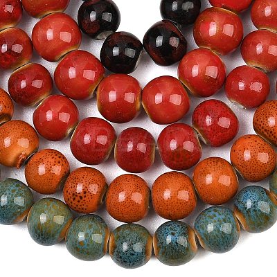 Handmade Fancy Antique Glazed Porcelain Ceramic Round Beads Strands PORC-L019-10mm-M-1