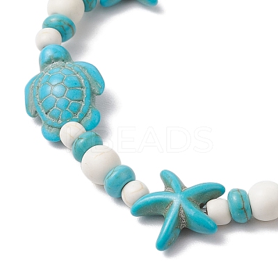 Starfish & Turtle Synthetic Turquoise Beads Stretch Bracelets for Women BJEW-JB11921-01-1