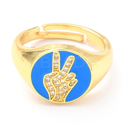 Adjustable Real 18K Gold Plated Brass Enamel Finger Ringss RJEW-L071-29G-1