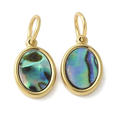 304 Stainless Steel Natural Paua Shell/White Shell Charms Ion Plating(IP) STAS-U037-03G-01-1