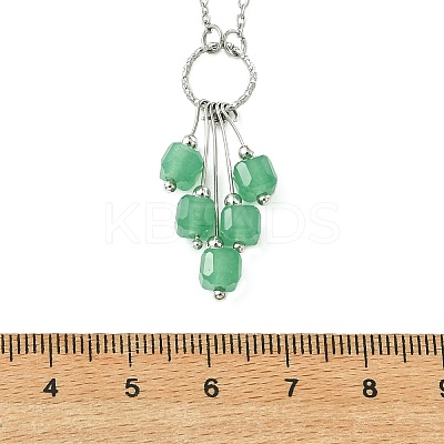 Natural Mixed Gemstone Faceted Cube Beaded Tassel Pendant 304 Stainless Steel Satellite Chain Necklaces for Women NJEW-JN06448-1