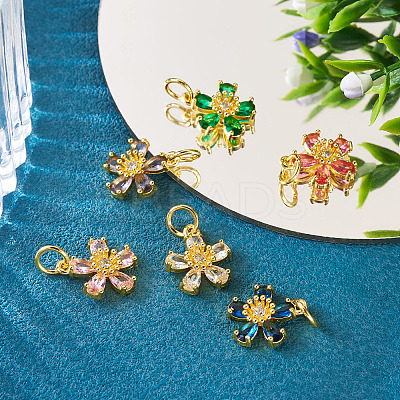 6Pcs 6 Colors Brass Micro Pave Cubic Zirconia Pendants KK-TA0002-10G-1