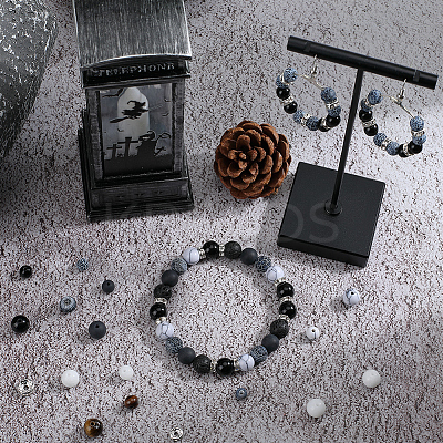 DIY Round Natural Obsidian &  Agate & Lava Rock & Tiger Eye & Synthetic Howlite Jewelry Making Findings Beads Kits DIY-SC0027-48-1